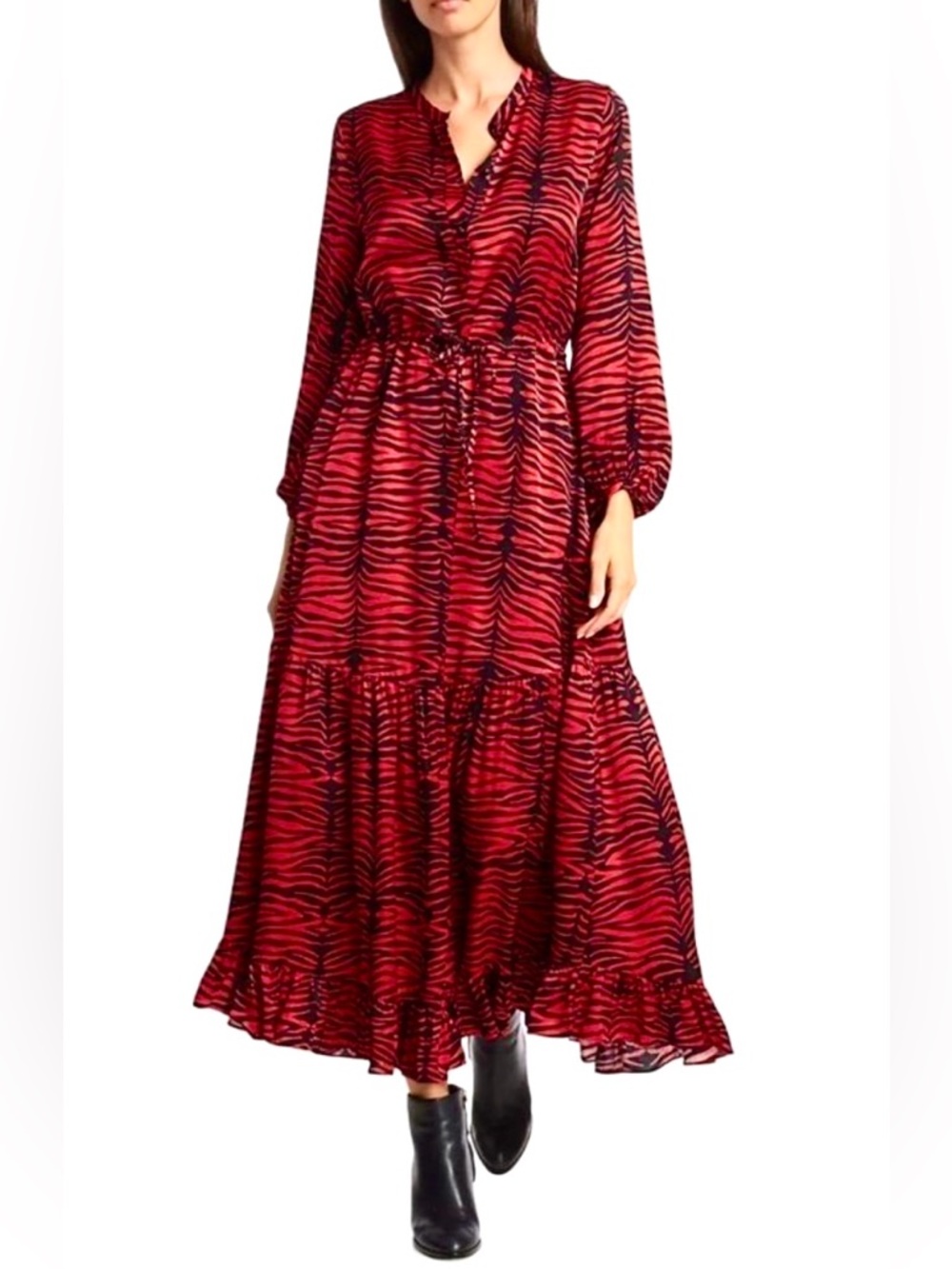 NWT Munthe Red & Black Silky Tiger Stripe Maxi Dress